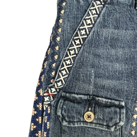 Anthropologie Pilcro Wanderer Embroidered Denim Shorts Boho Festival Size 27 - Picture 4 of 7